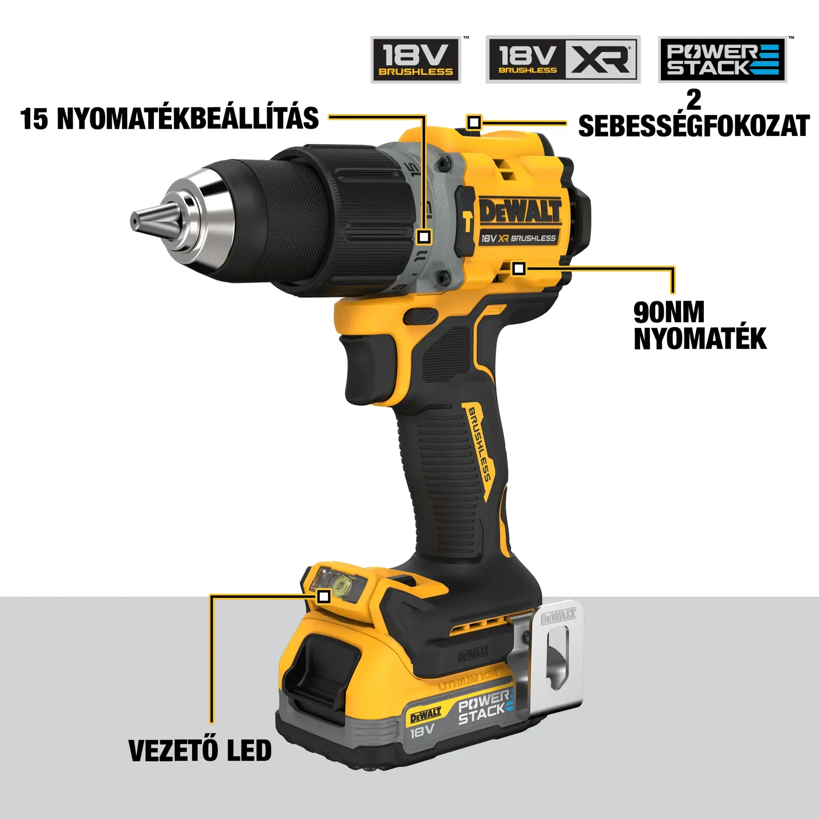 18V XR Szénkefe nélküli, ÜTVEFÚRÓ-CSAVAROZÓ, 2 db 1,7 Ah Powerstack akkumulátorral, töltővel, kofferben.