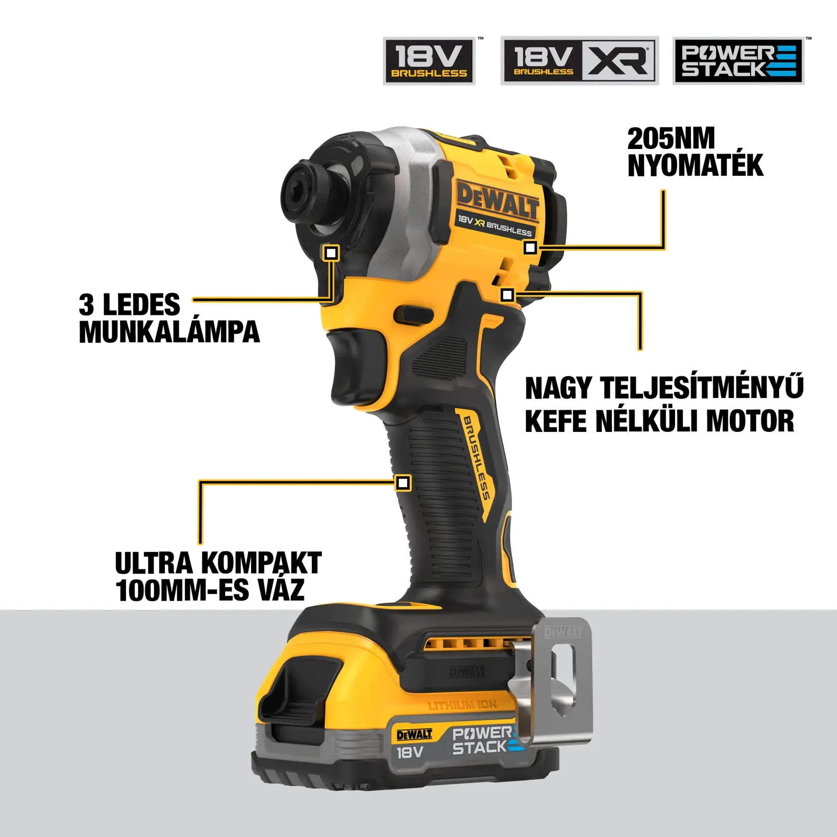 18V XR Szénkefe nélküli ÜTVECSAVAROZÓ, 2 db 1,7 Ah Powerstack akkumulátorral, töltővel, kofferben.