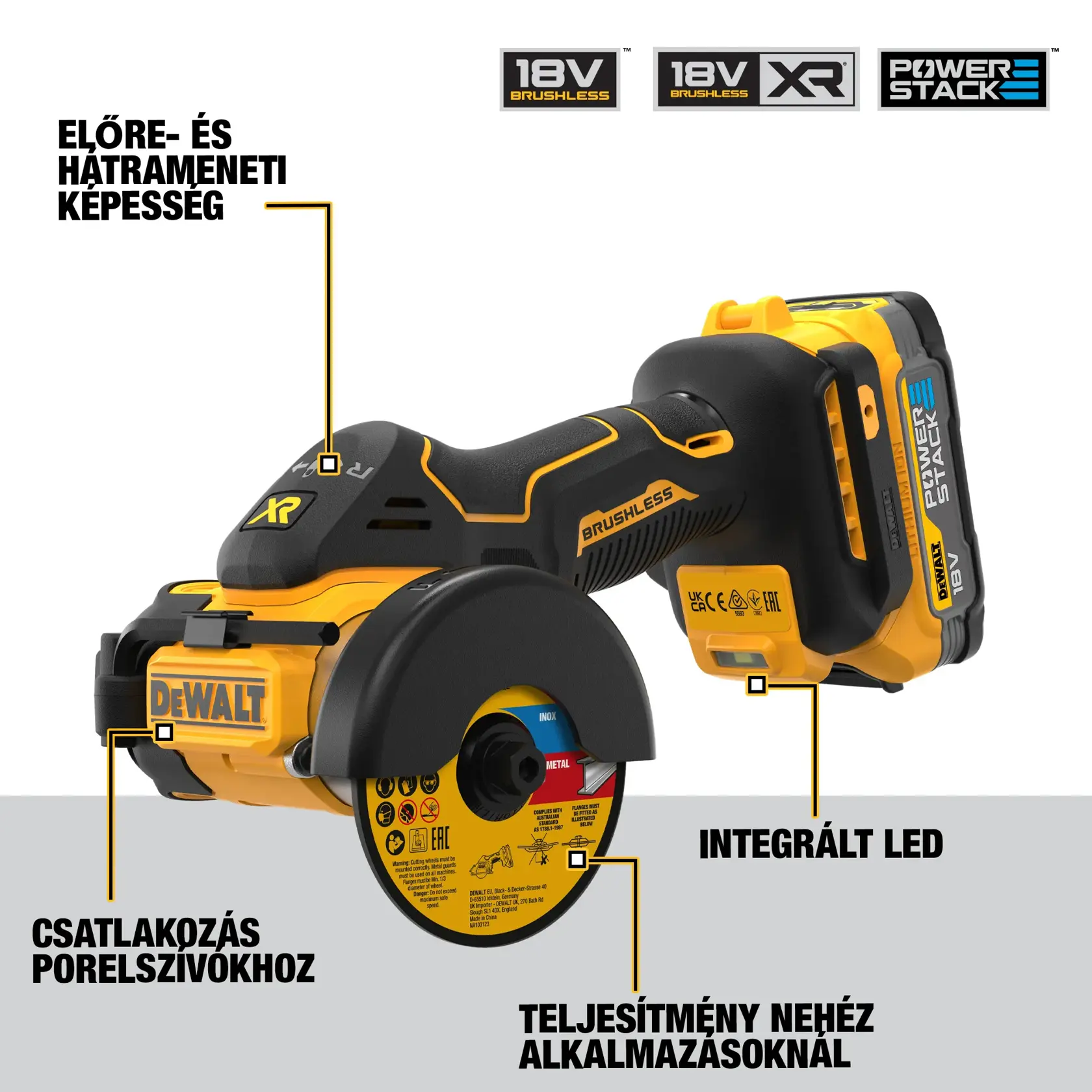 18V XR szénkefe nélküli 76 mm-es univerzális vágógép, 2x1.7Ah POWERSTACK akku, TSTAK kofferben