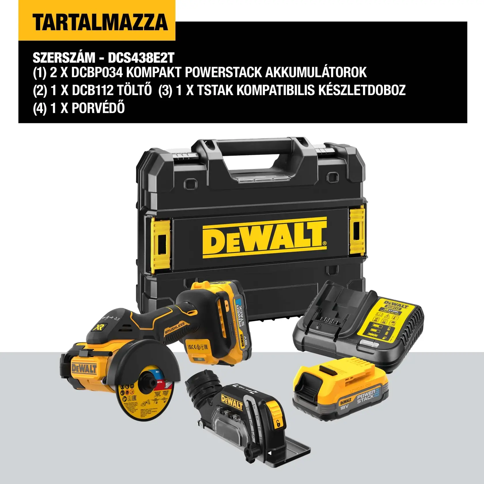18V XR szénkefe nélküli 76 mm-es univerzális vágógép, 2x1.7Ah POWERSTACK akku, TSTAK kofferben