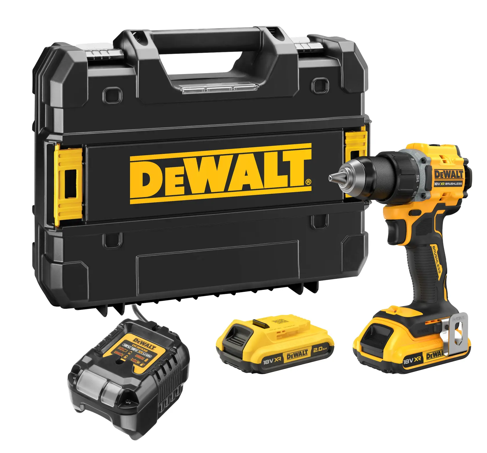 18V XR szénkefe nélküli, kompakt fúró-csavarozó - 2 x 4 Ah
