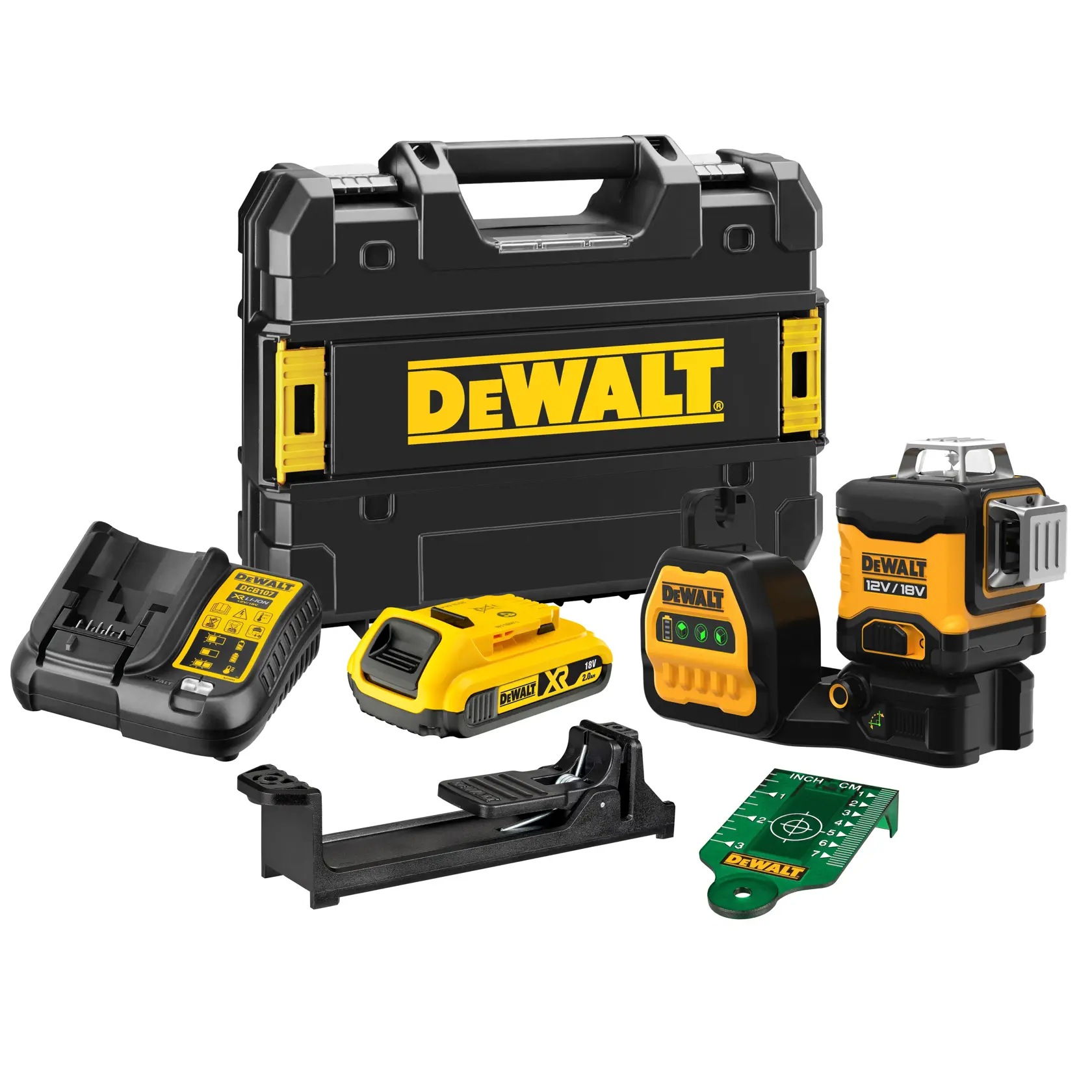 18V / 12V XR 3 × 360 zöld keresztlézer - 1 × 2 Ah