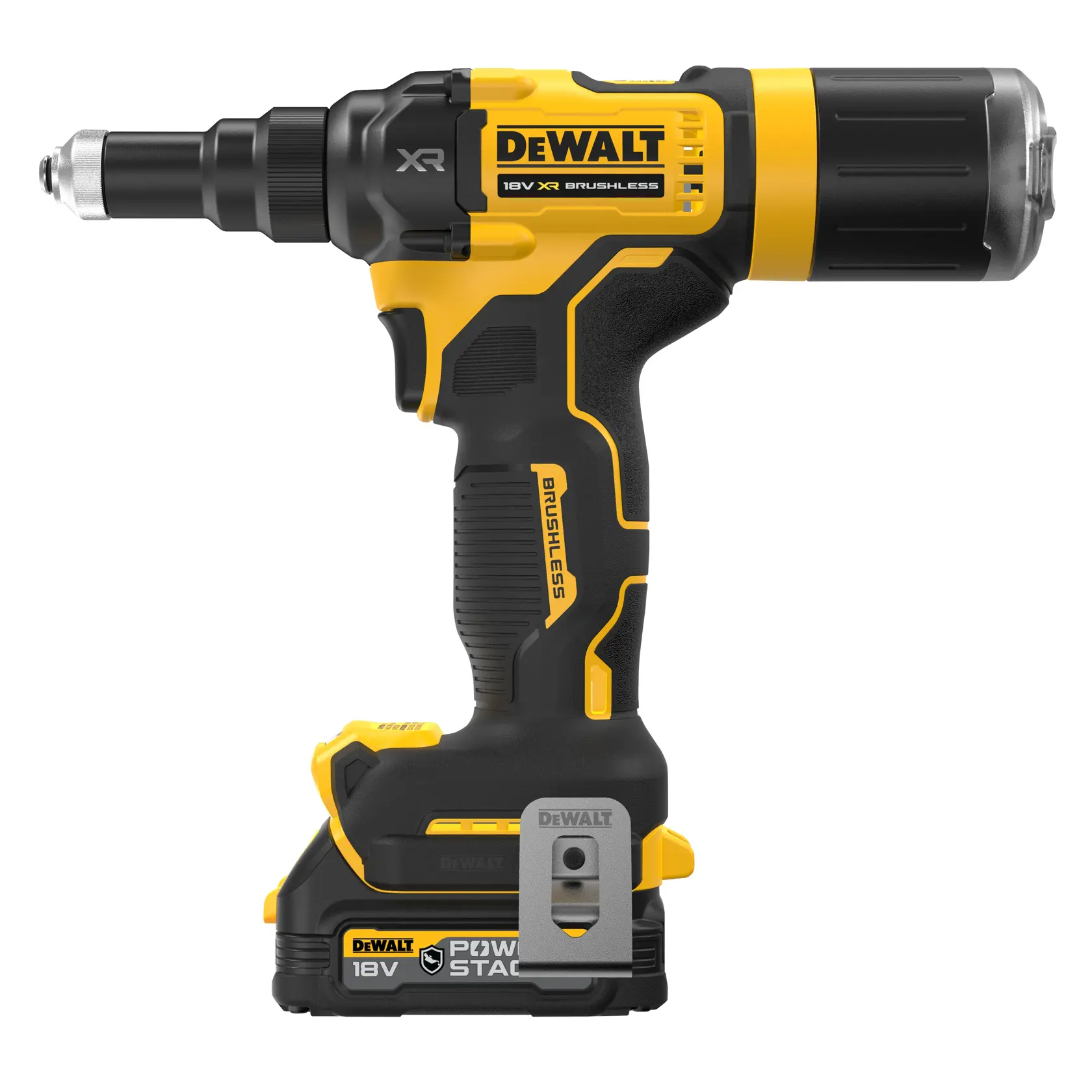 18V XR szénkefe nélküli 4.8 mm-es szegecshúzó - 1x1.7Ah Gumírozott POWERSTACK akku, TSTAK kofferben