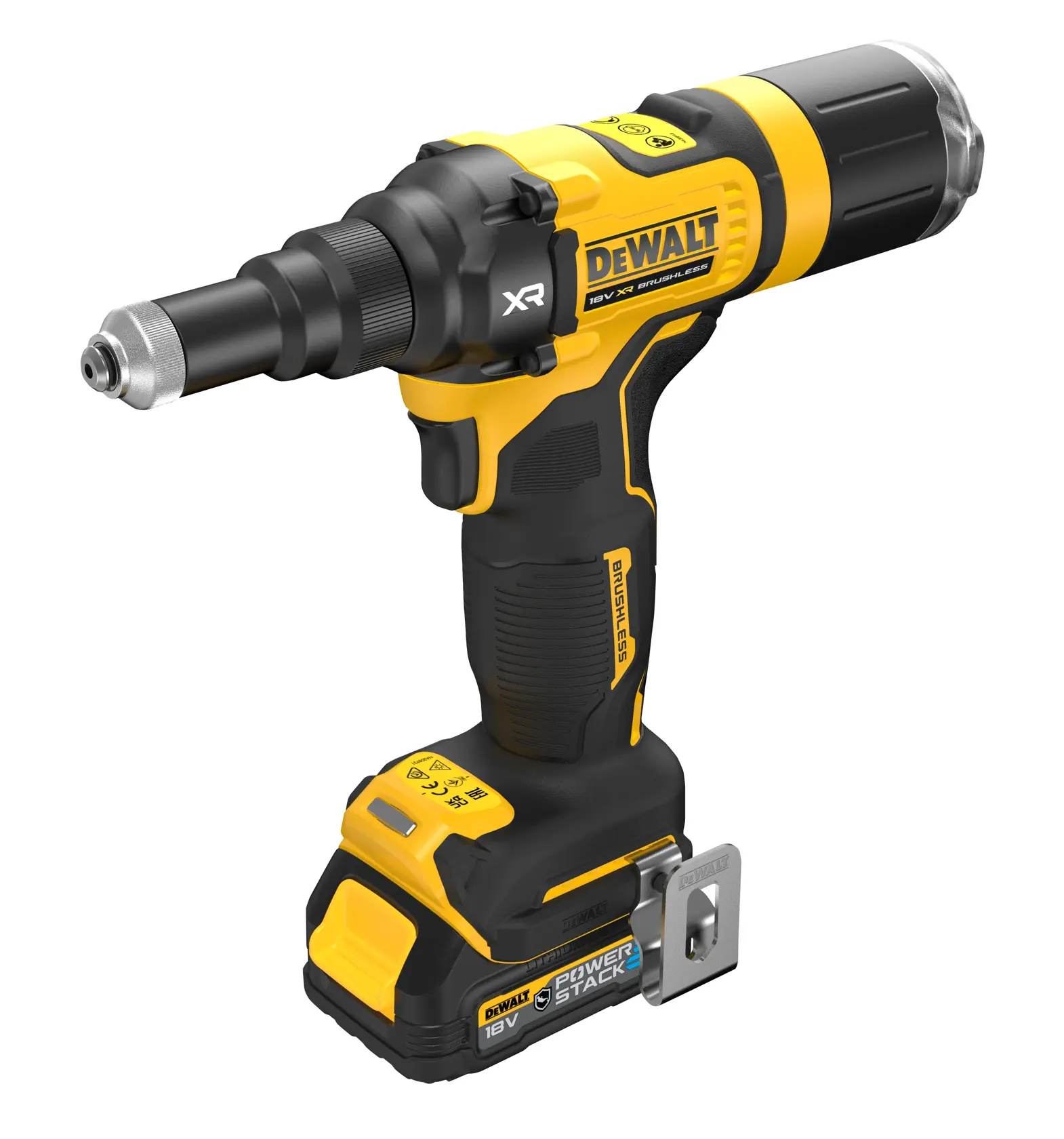18V XR szénkefe nélküli 4.8 mm-es szegecshúzó - 1x1.7Ah Gumírozott POWERSTACK akku, TSTAK kofferben