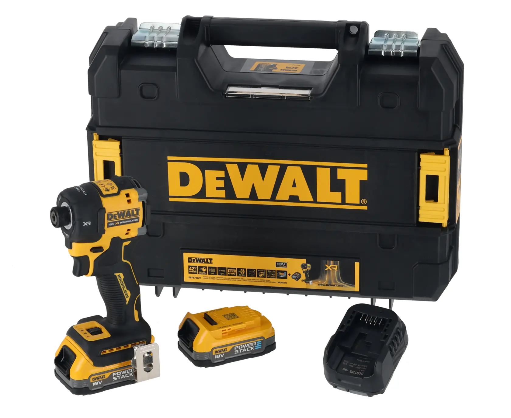 18V XR szénkefe nélküli hidraulikus ütvecsavarozó - 2 db 1,7 Ah-s POWERSTACK akkumulátor