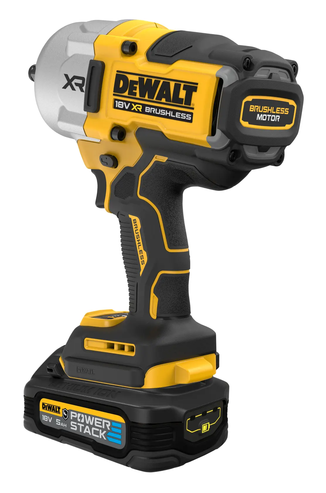 18V XR Szénkefe nélküli, 1/2" nagy nyomatékú ütvecsavarazó - 2 X 5Ah POWERSTACK Gumírozott akku
