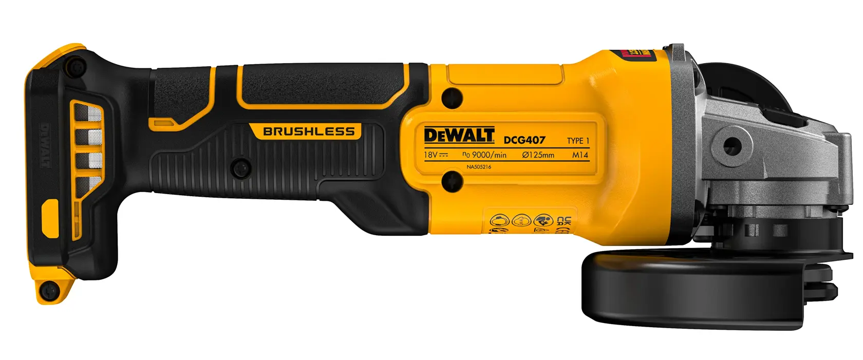 18V XR szénkefe nélküli, 125 mm-es sarokcsiszoló (csak szerszám)