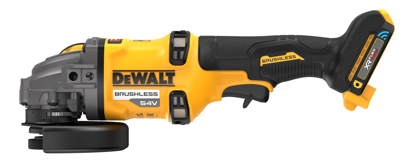 54V XR FLEXVOLT 125 mm-es, oldalfogantyú-észlelős sarokcsiszoló (csak szerszám)