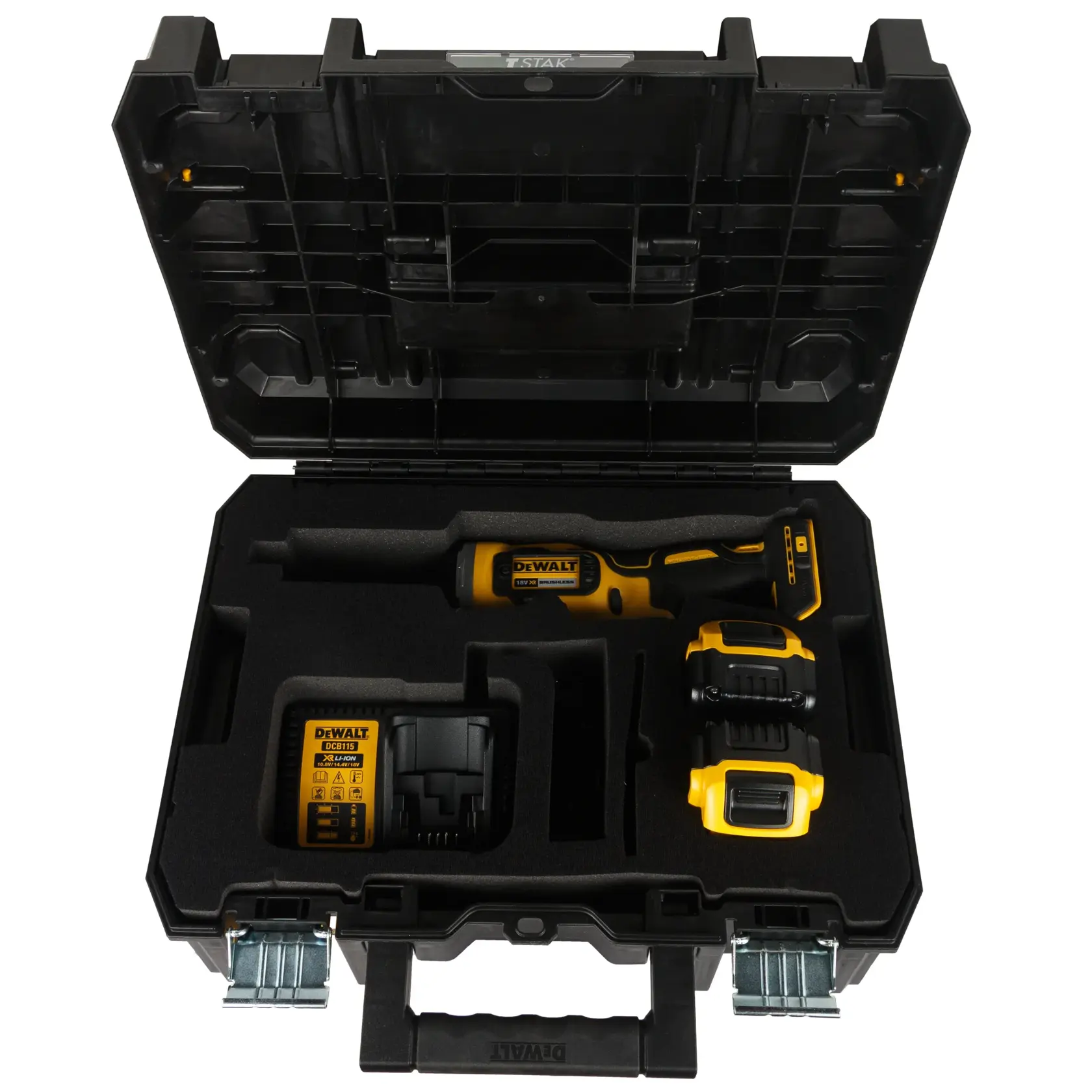 18V XR kefe nélküli egyenes csiszoló 2 × 5 Ah töltő, tok