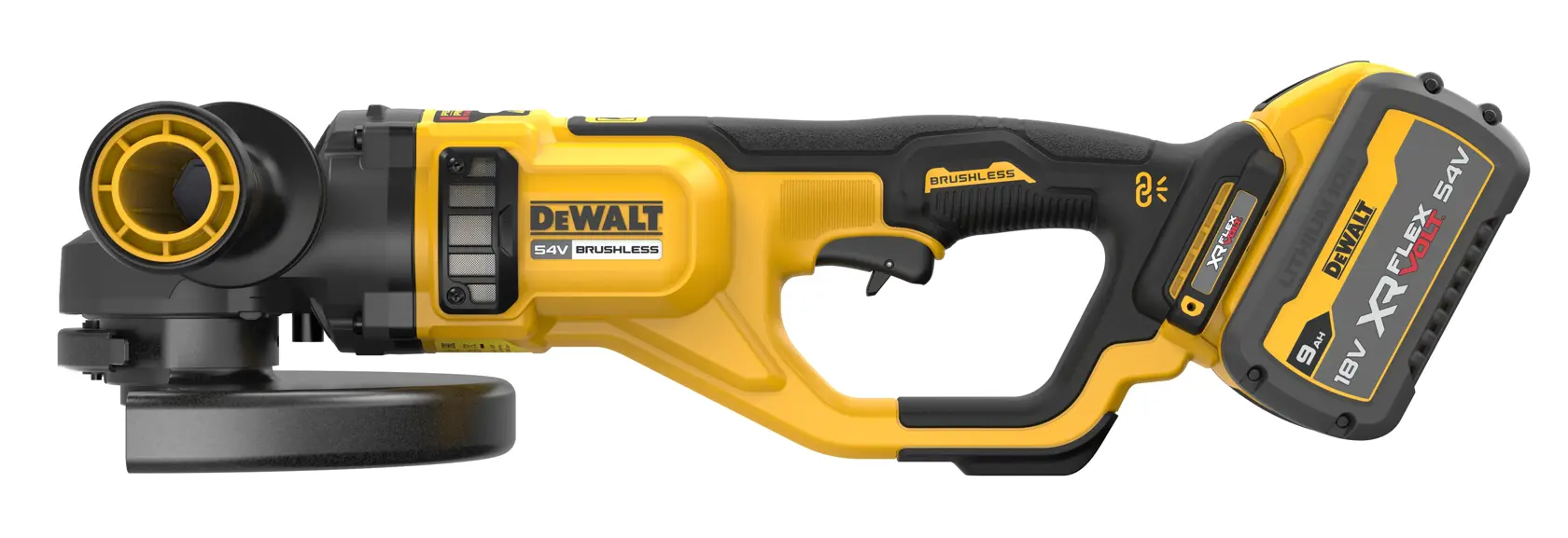 54V XR FLEXVOLT 230 mm-es sarokcsiszoló - 2×9AH akku, töltő