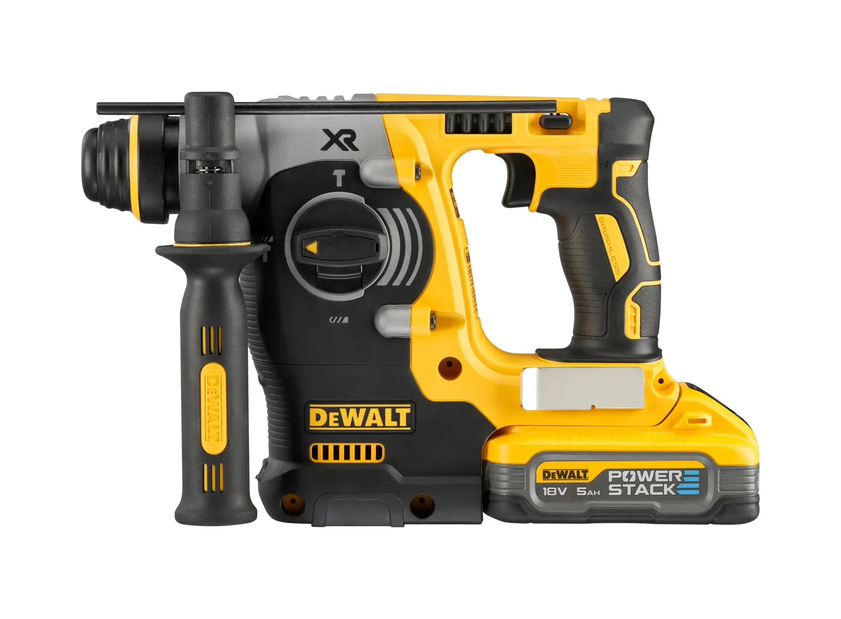 18V XR szénkefe nélküli 24 mm-es SDS-Plus fúrókalapács, 2x5Ah POWERSTACK akku, TSTAK kofferben