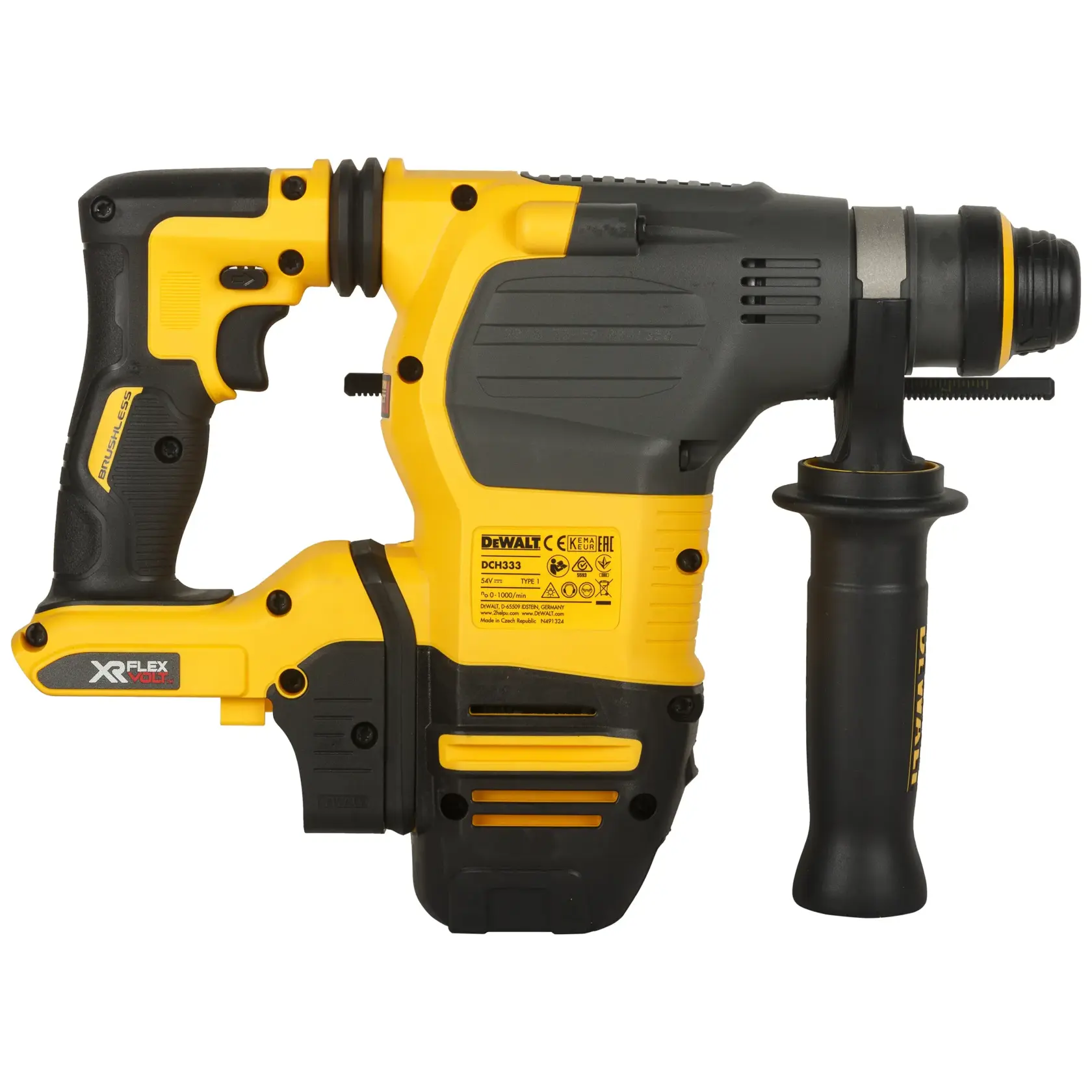 54V XR FLEXVOLT kefe nelküli, 3 ÜZEMMÓDÚ SDS-PLUS FÚRÓKALAPÁCS, AKKU ÉS TÖLTŐ NÉLKÜL, TSTAK KOFFERBEN.