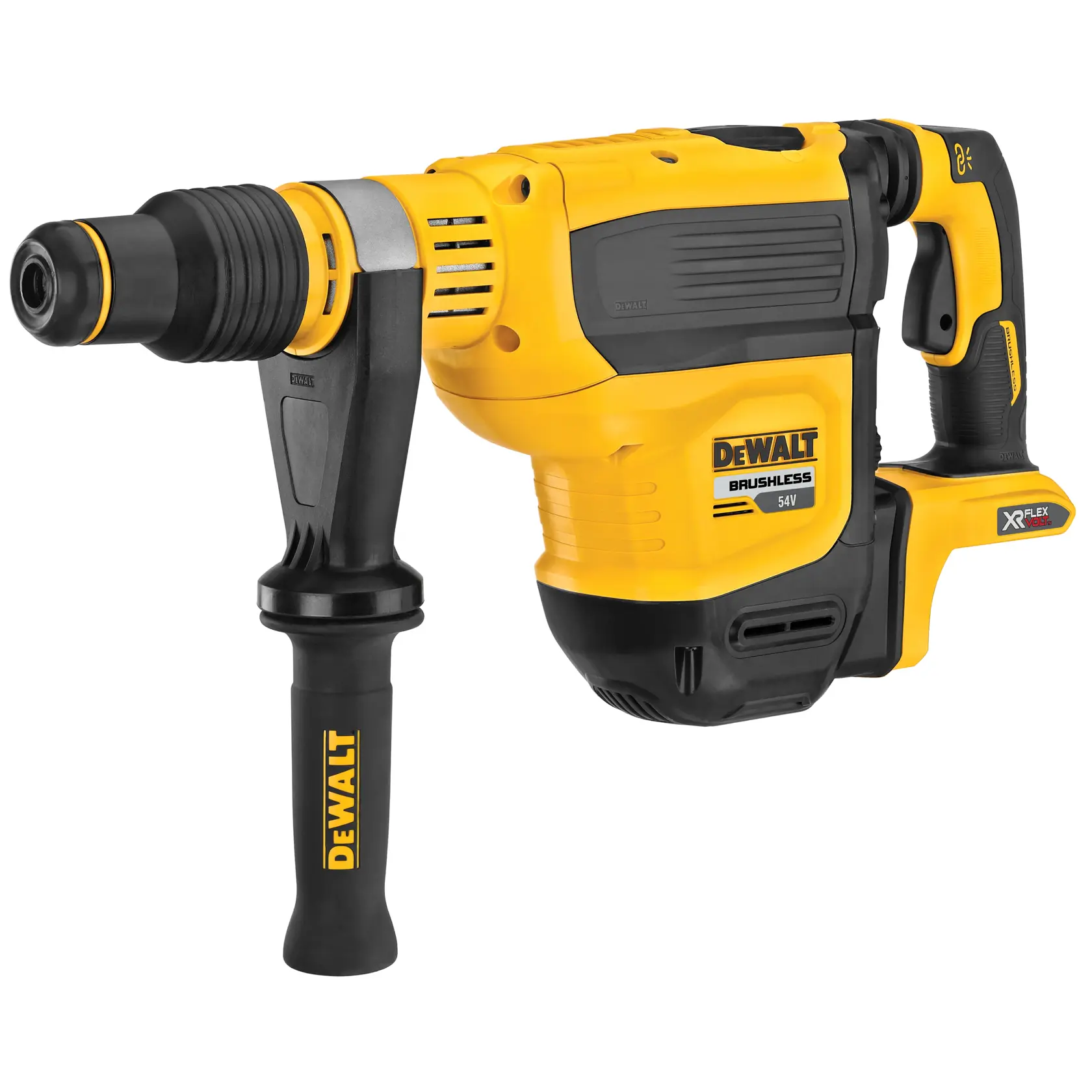 54V FLEXVOLT kefe nelküli SDS-Max fúró-vésőkalapács, akkumulátor és töltő nélkül, papírdobozban