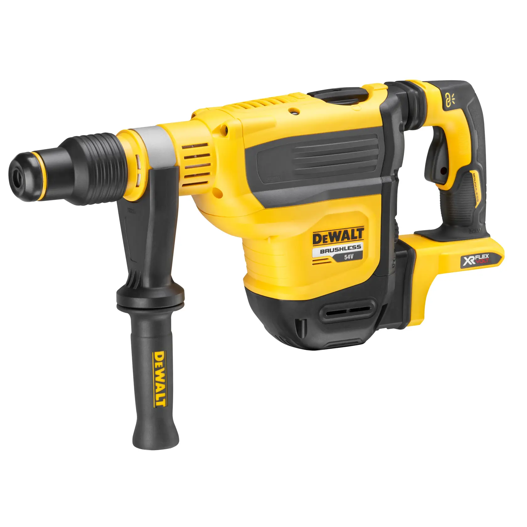 54V FLEXVOLT kefe nelküli SDS-Max fúró-vésőkalapács, akkumulátor és töltő nélkül, papírdobozban
