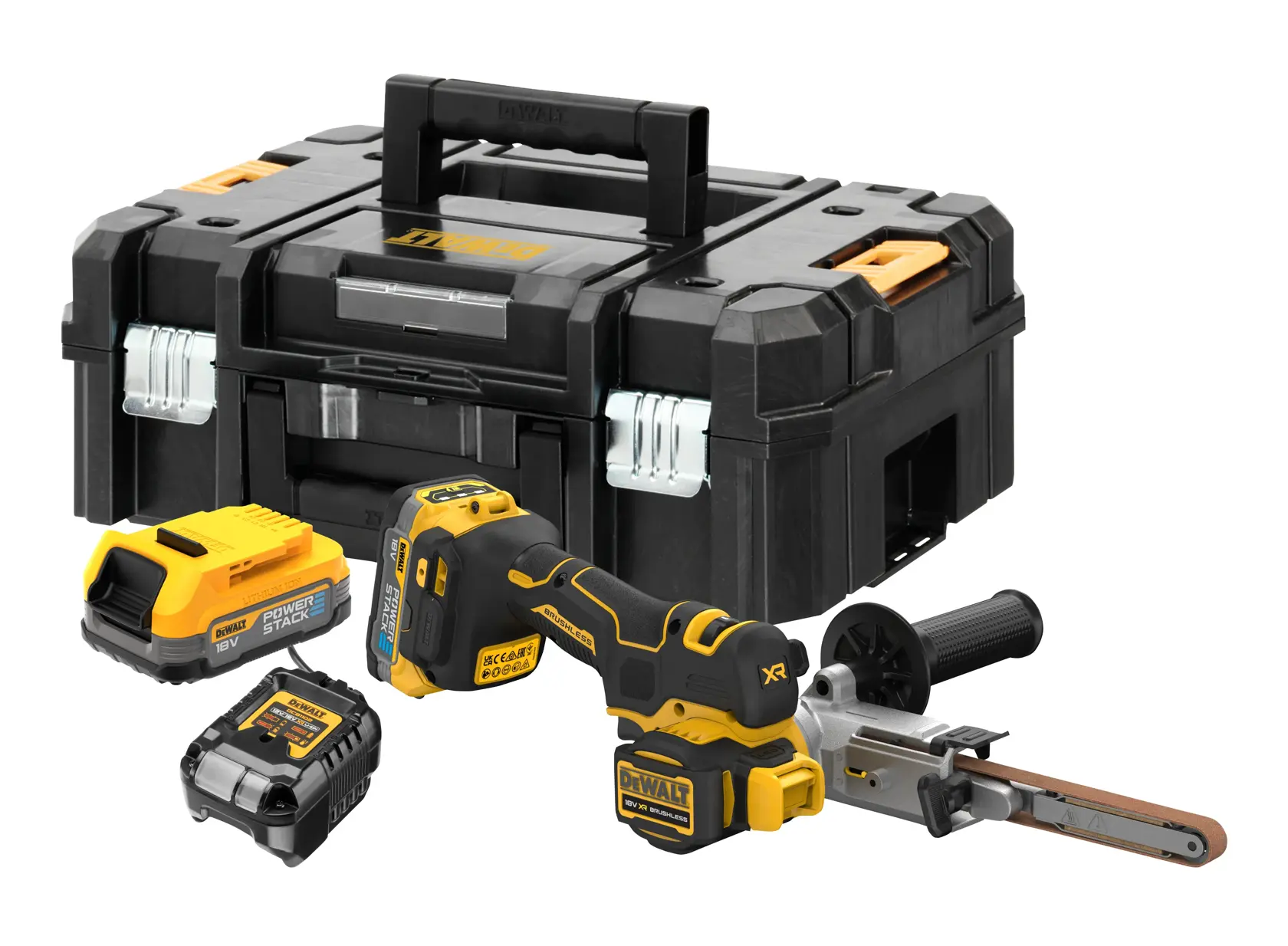 18V XR szénkefe nélküli szalagcsiszoló - 2 × POWERSTACK kompakt