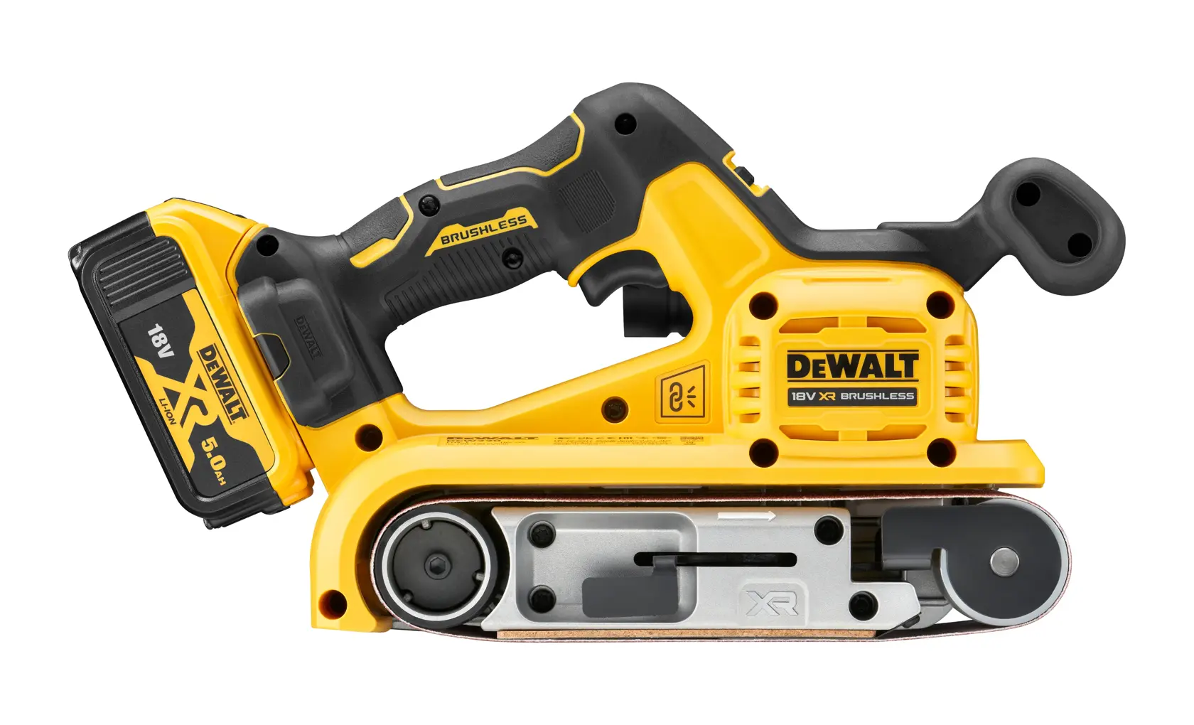 DEWALT® 18 V-os XR® szénkefe nélküli szalagcsiszoló - 2 x 5 Ah