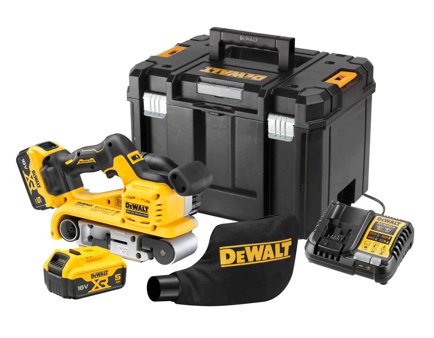 DEWALT® 18 V-os XR® szénkefe nélküli szalagcsiszoló - 2 x 5 Ah