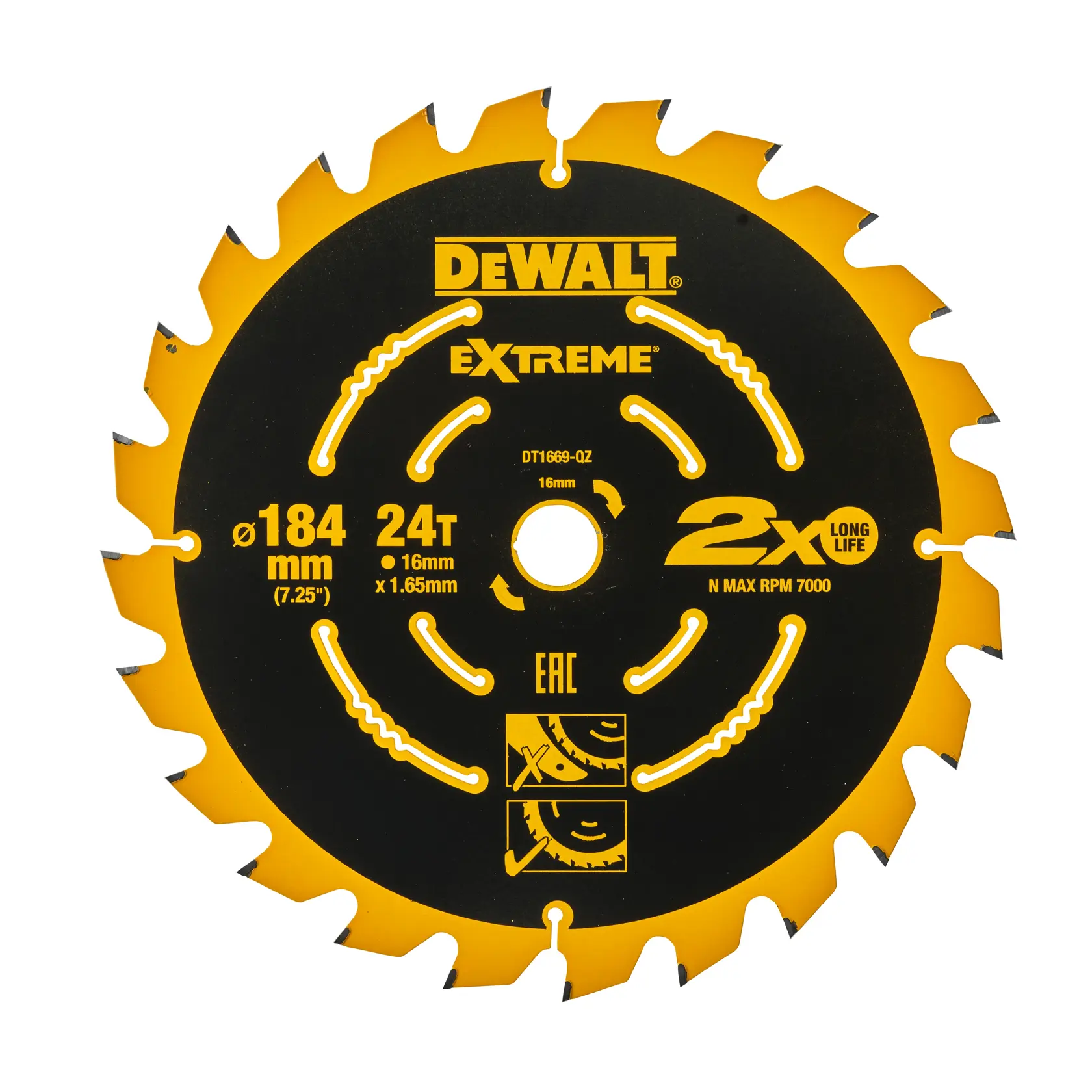 Grafik mit DEWALT XTREME Sub-Compact Series Branding und dem Slogan 'Kompakt und leistungsstark' auf gelbem Hintergrund.
