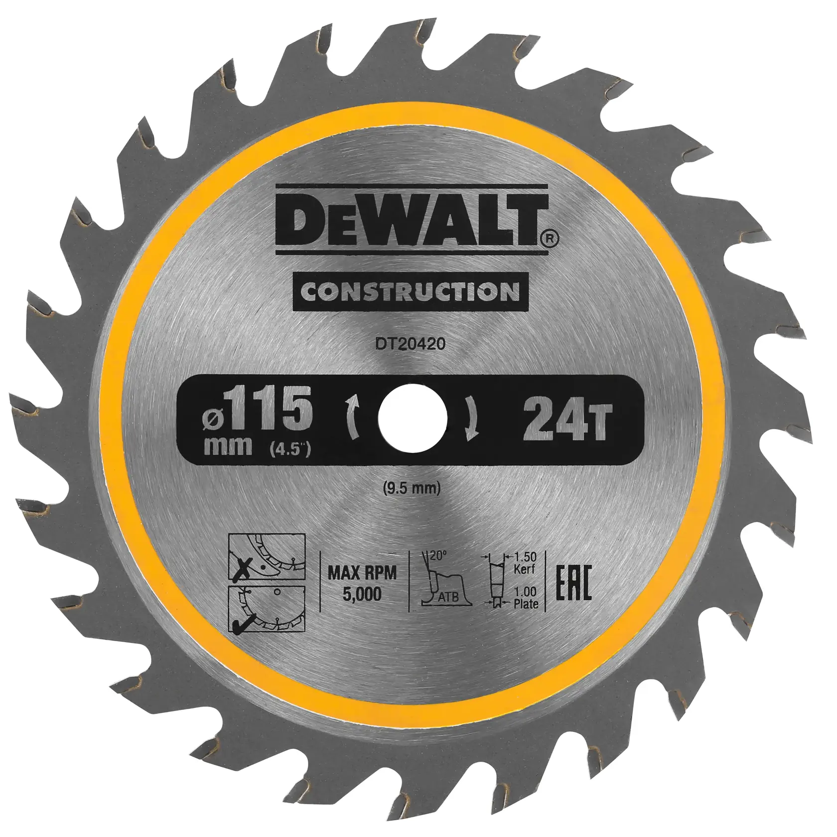 DEWALT CONSTRUCTION 115 mm × 9,5 mm 24 T körfűrészlap