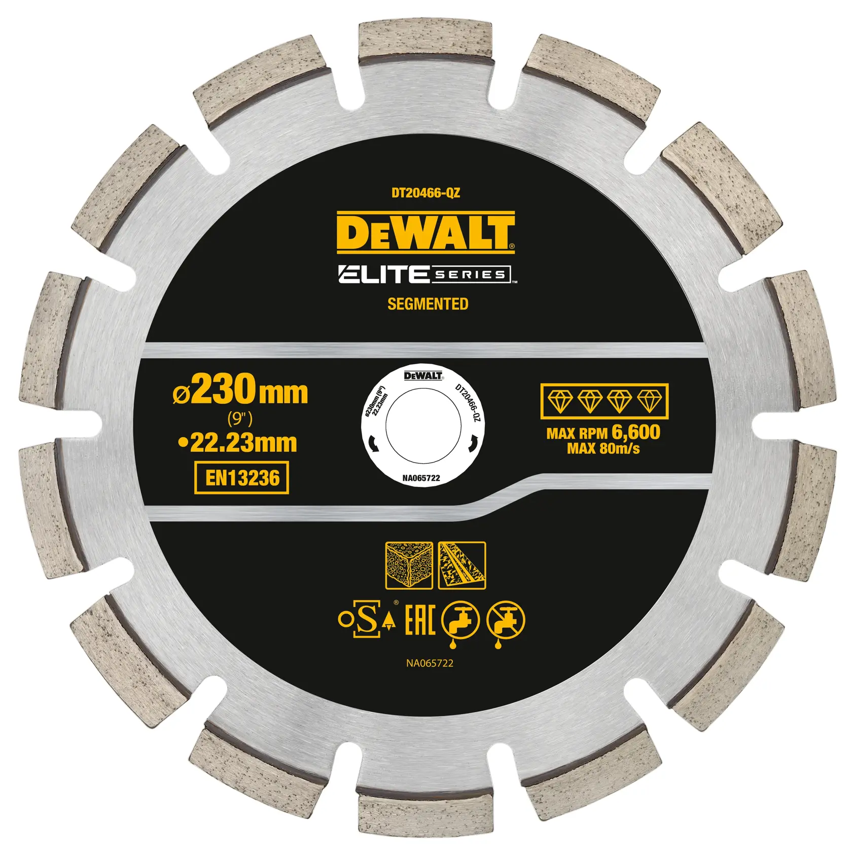 DEWALT ELITE SERIES™ 230 mm × 22,23 mm szegmentált aszfalt vágó gyémánttárcsa