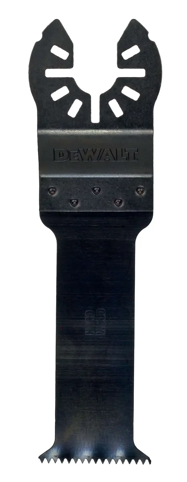 Hoja oscilante DEWALT DT20703 con borde recto y punta dentada para aplicaciones de corte.