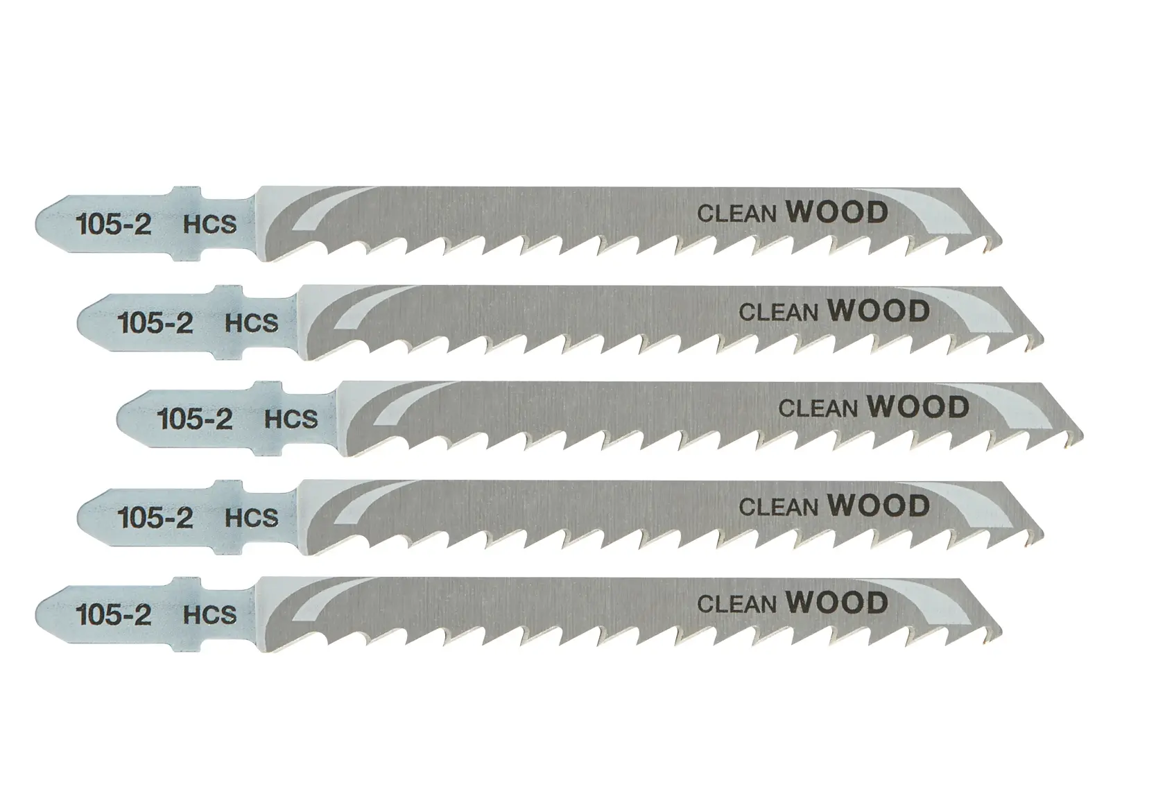 Juego de cinco hojas DEWALT DT2075 para madera, color plata, etiquetadas HCS 105-2.
