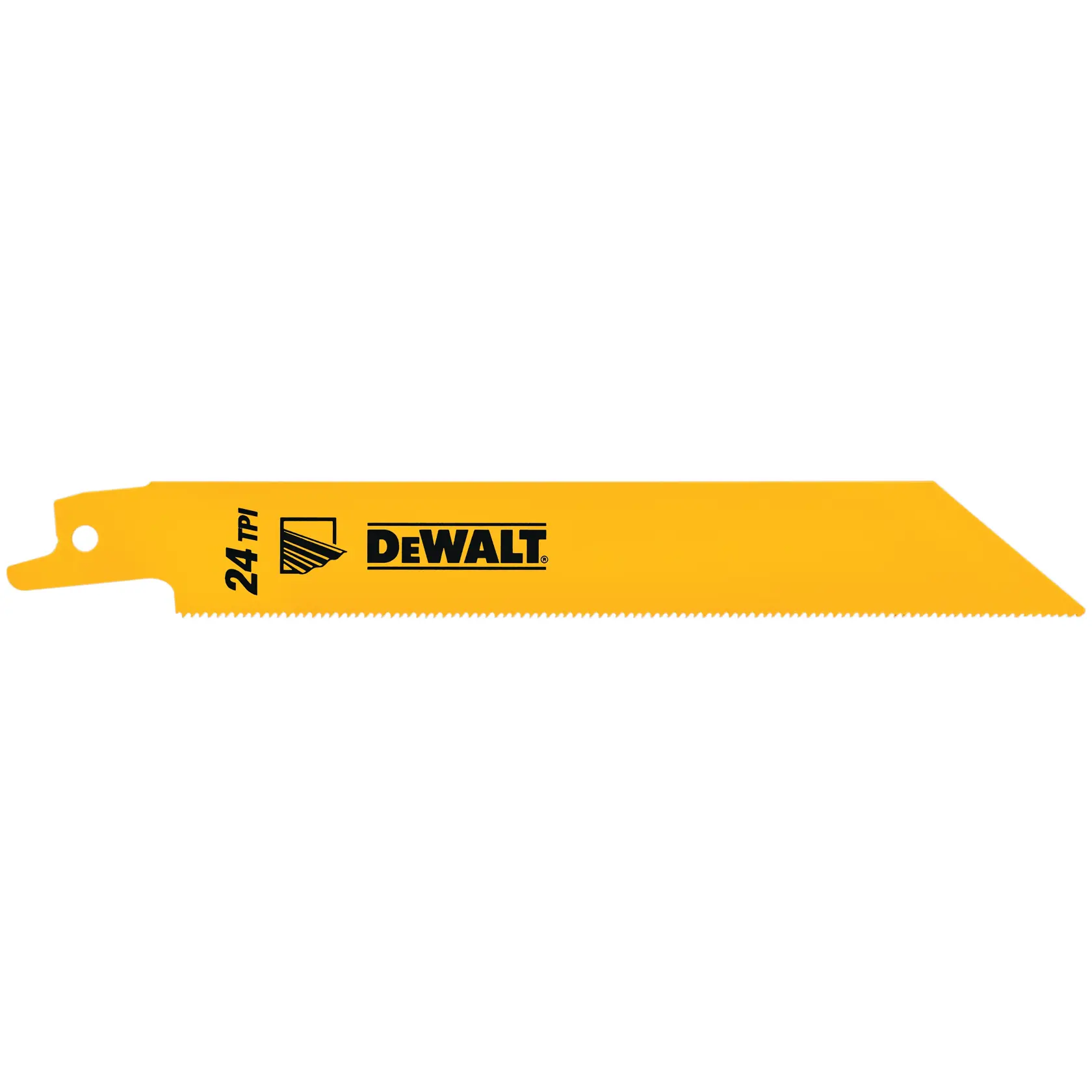 Hoja amarilla DEWALT para sierra reciproca, 24 TPI, borde recto y angular, para cortes.