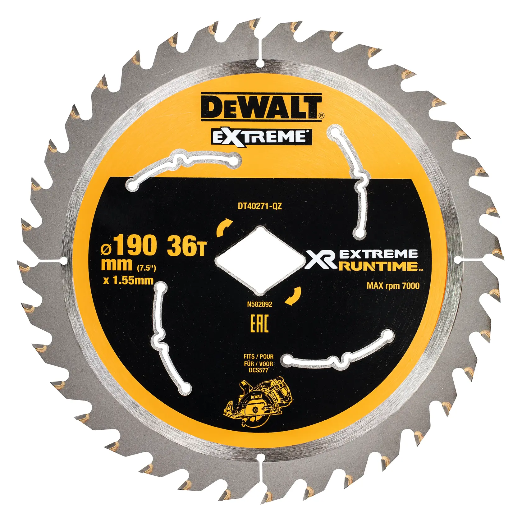 DEWALT XR EXTREME RUNTIME körfűrészlap 190 mm 36 fog (20 mm furat)