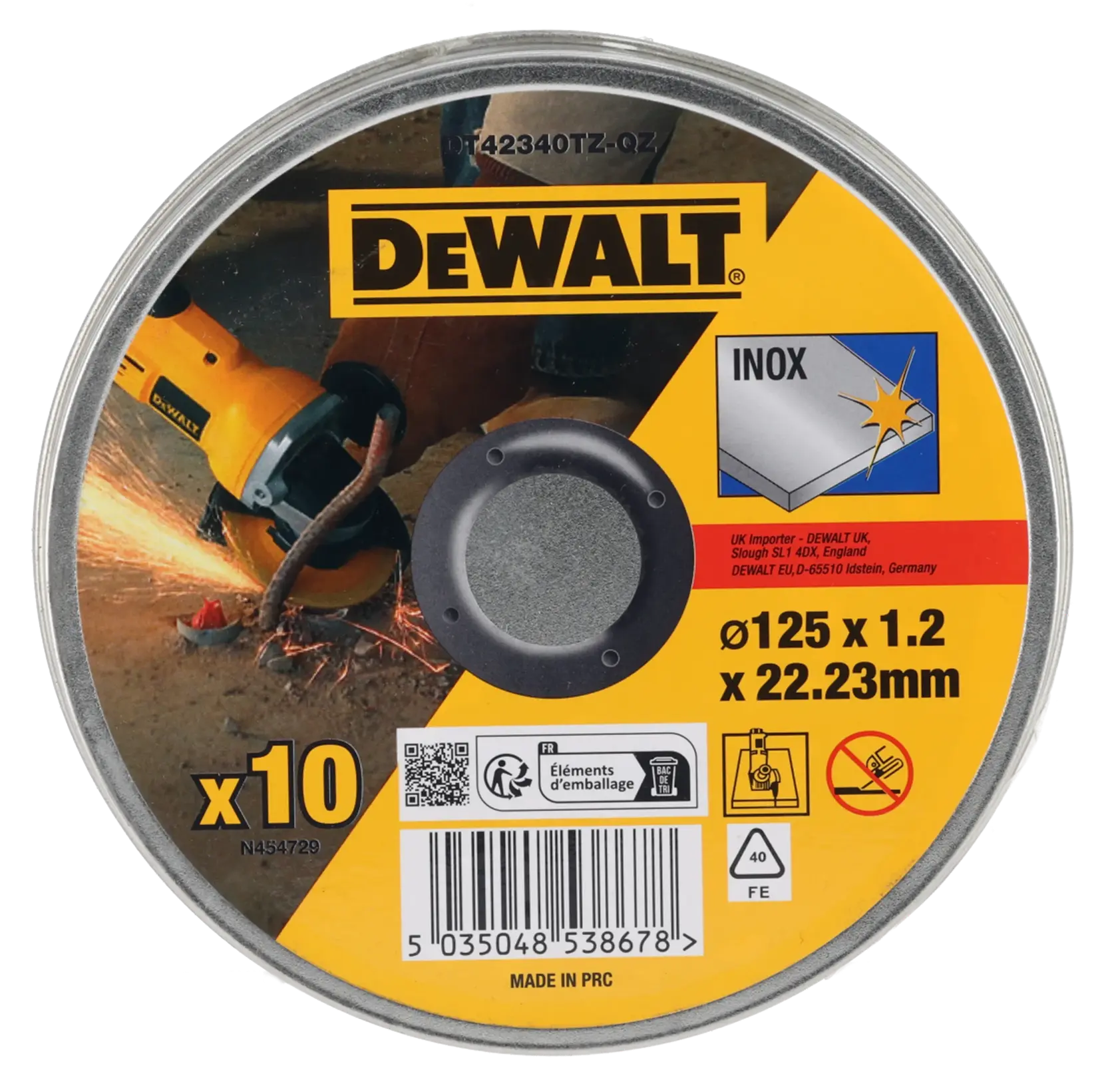DEWALT vágókorong 125×1,2×22,23 mm INOX (10 db)