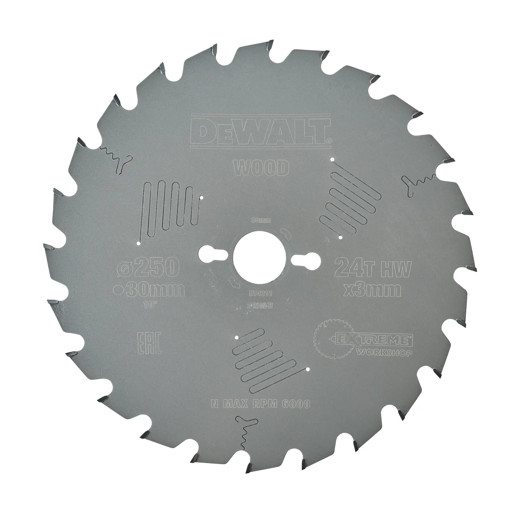 DEWALT DT4311 Kreissägeblatt für Holz, 24 Zähne, 250mm Durchmesser, 30mm Aufnahme, für Werkstatt.