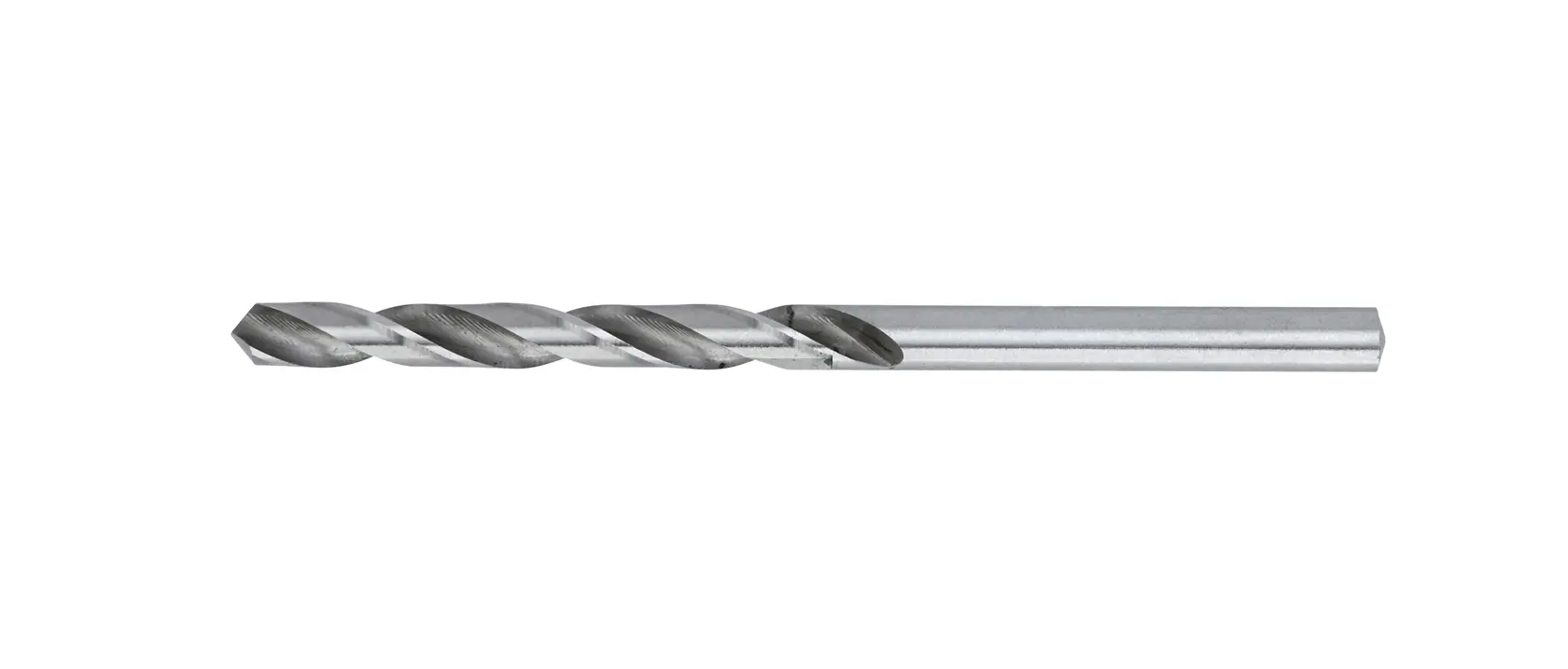 Metal drill bit with spiral flutes for precise drilling. Shown against a white background.