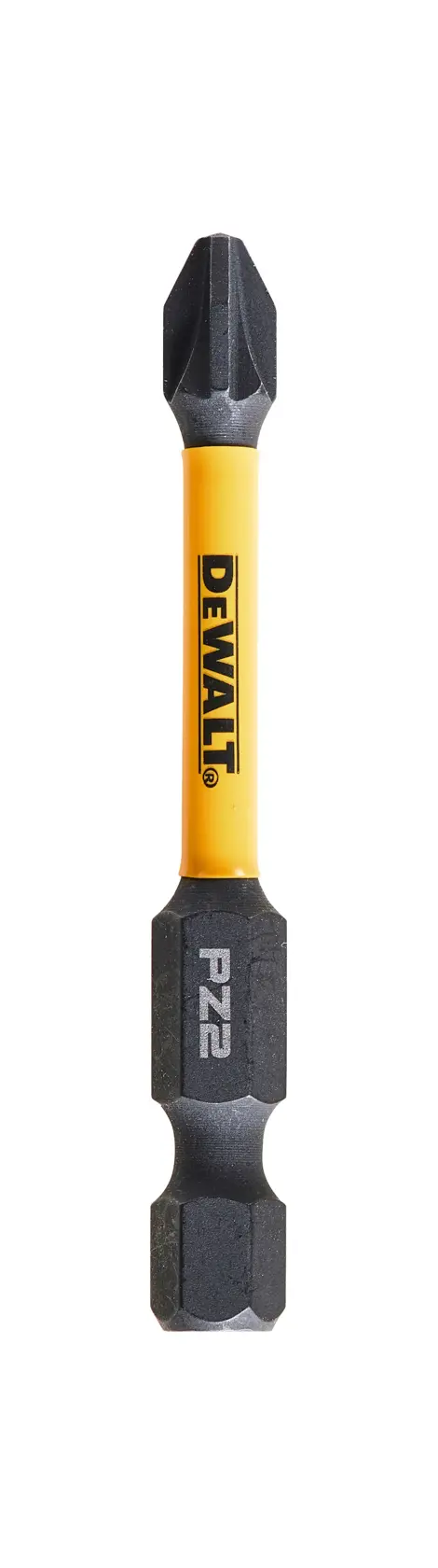 DEWALT PZ2 screwdriver bit with yellow center and black ends, labeled DT70531T.