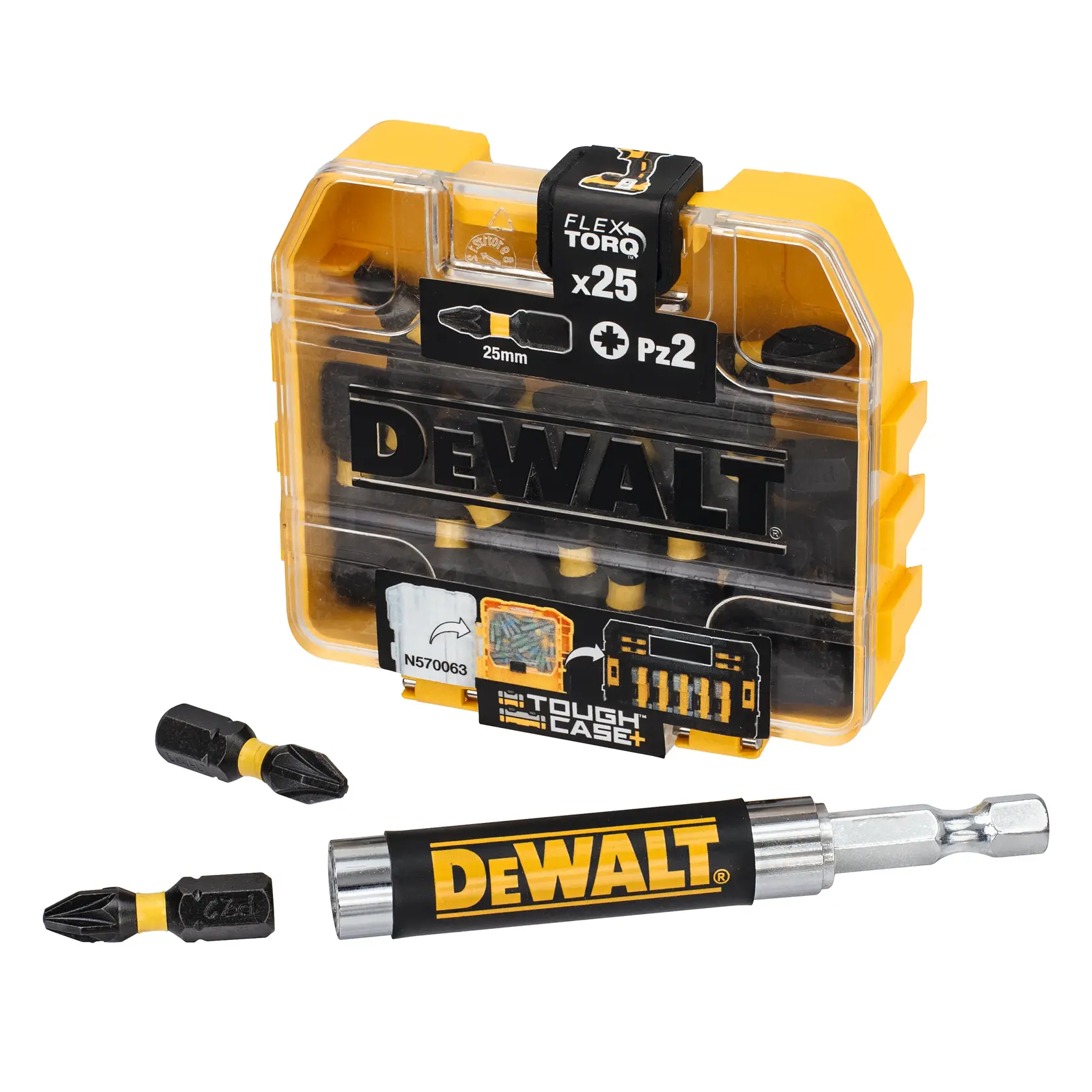 Graphic showing DEWALT XTREME Sub-Compact Series branding with the slogan 'Compact and Performance Packed' on a yellow background.