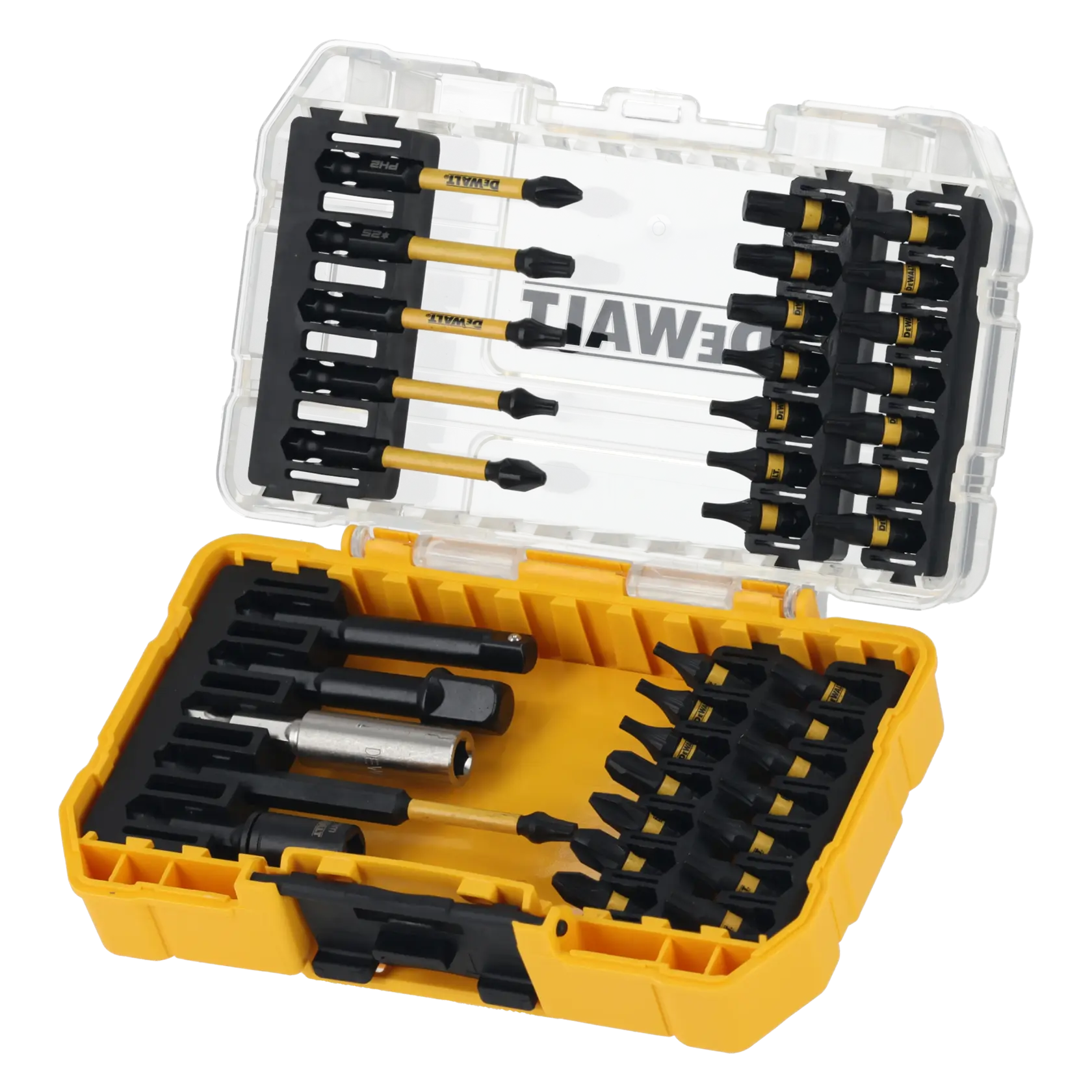 Graphic showing DEWALT XTREME Sub-Compact Series branding with the slogan 'Compact and Performance Packed' on a yellow background.
