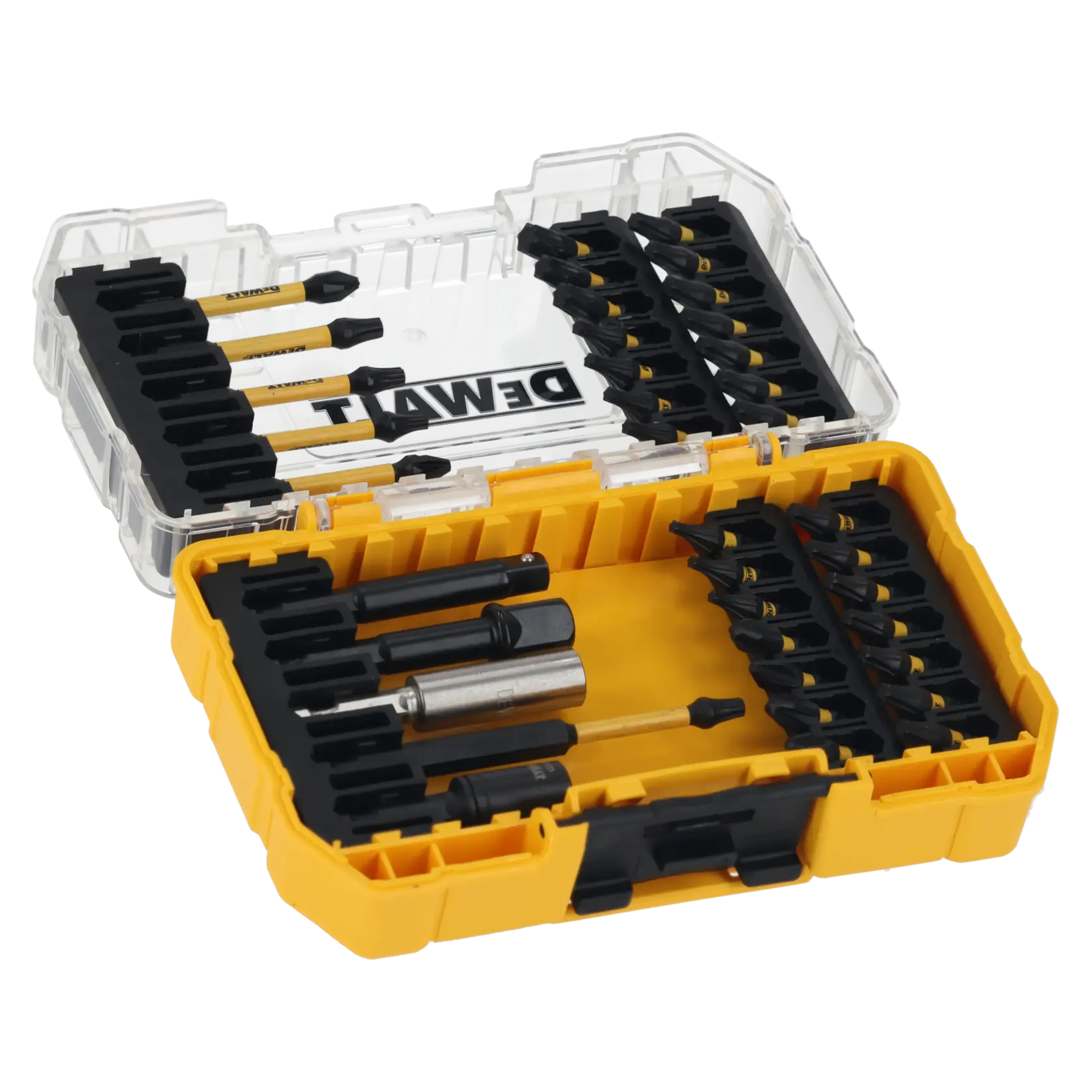 Graphic showing DEWALT XTREME Sub-Compact Series branding with the slogan 'Compact and Performance Packed' on a yellow background.