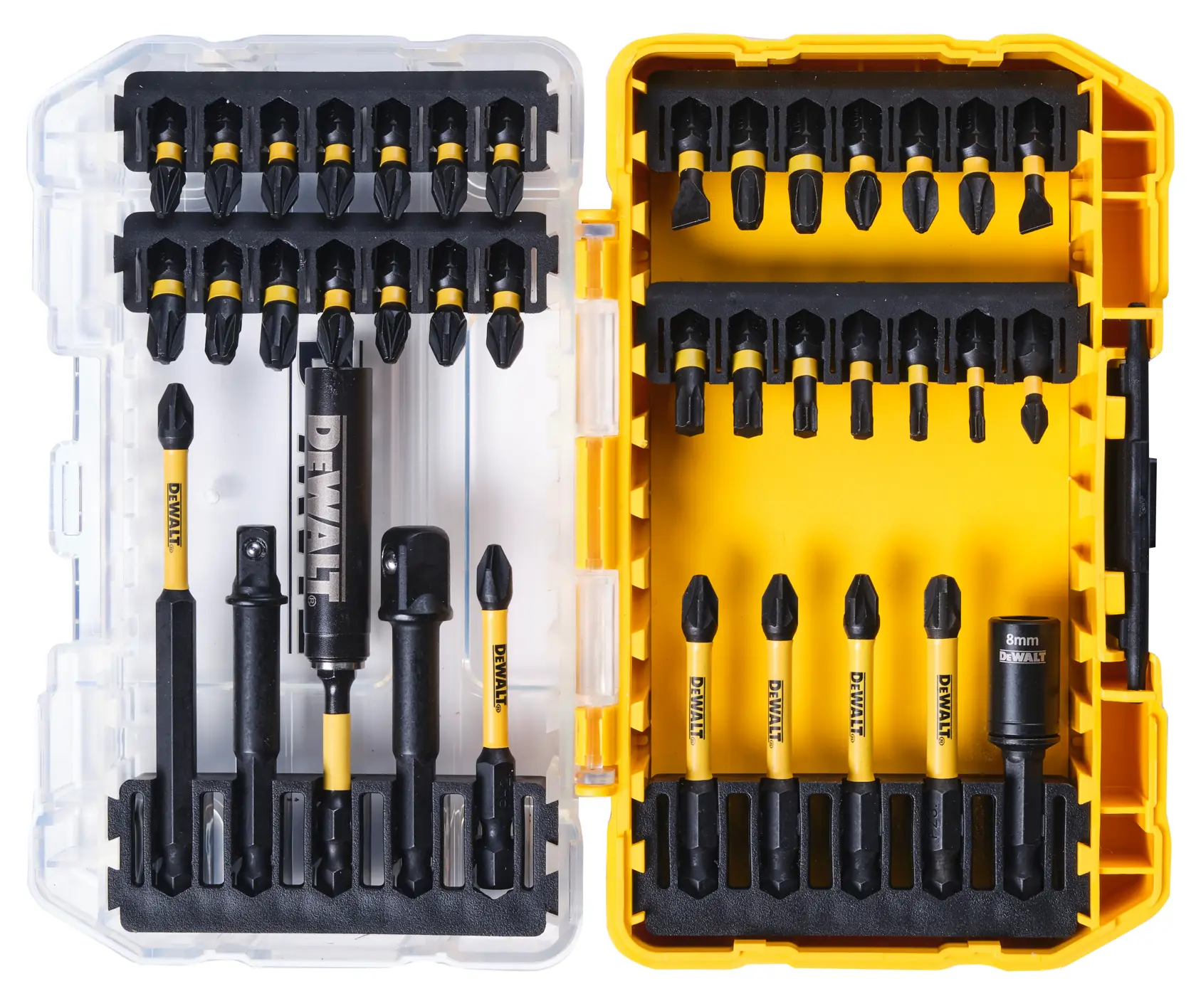 Graphic showing DEWALT XTREME Sub-Compact Series branding with the slogan 'Compact and Performance Packed' on a yellow background.