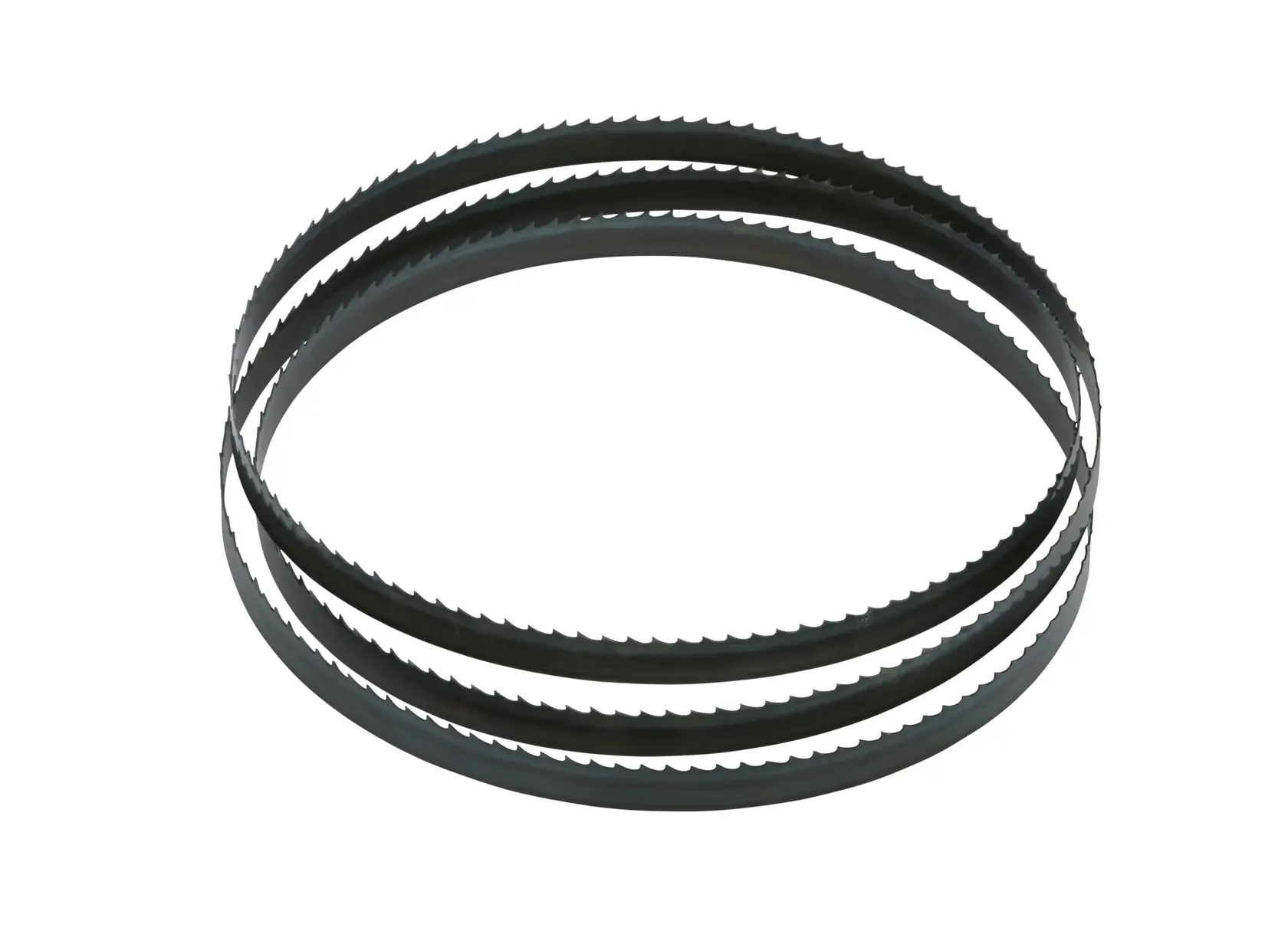 Hoja de sierra de banda DEWALT DT8481 con dientes afilados, enrollada en círculo para cortar.