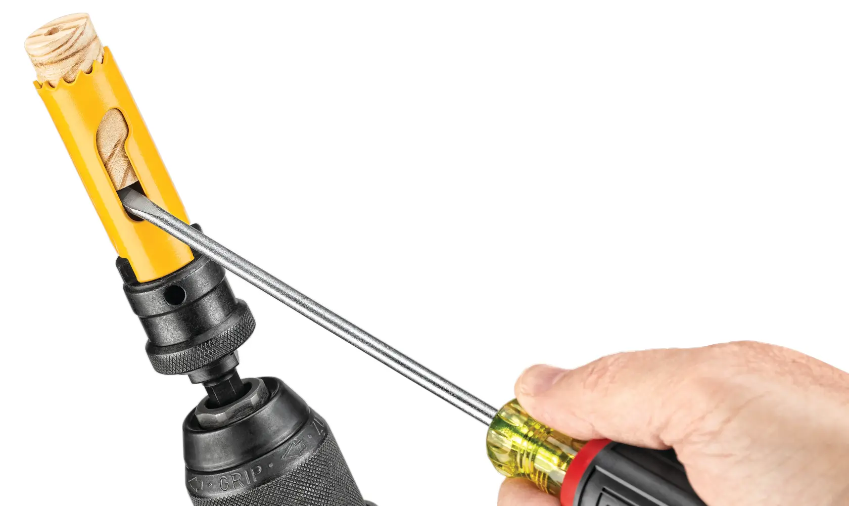 Grafik mit DEWALT XTREME Sub-Compact Series Branding und dem Slogan 'Kompakt und leistungsstark' auf gelbem Hintergrund.