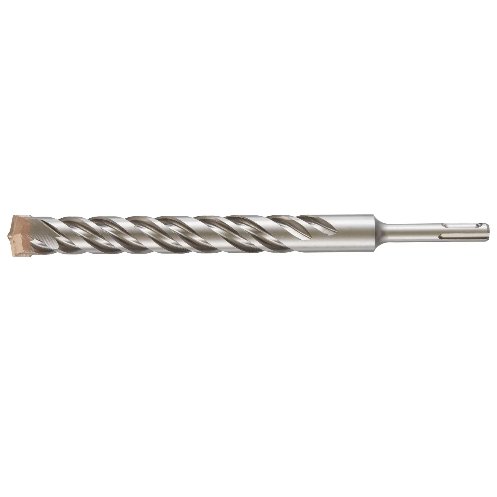 Broca DEWALT DT9602 SDS metálica con estrías en espiral, diseñada para mampostería o concreto.