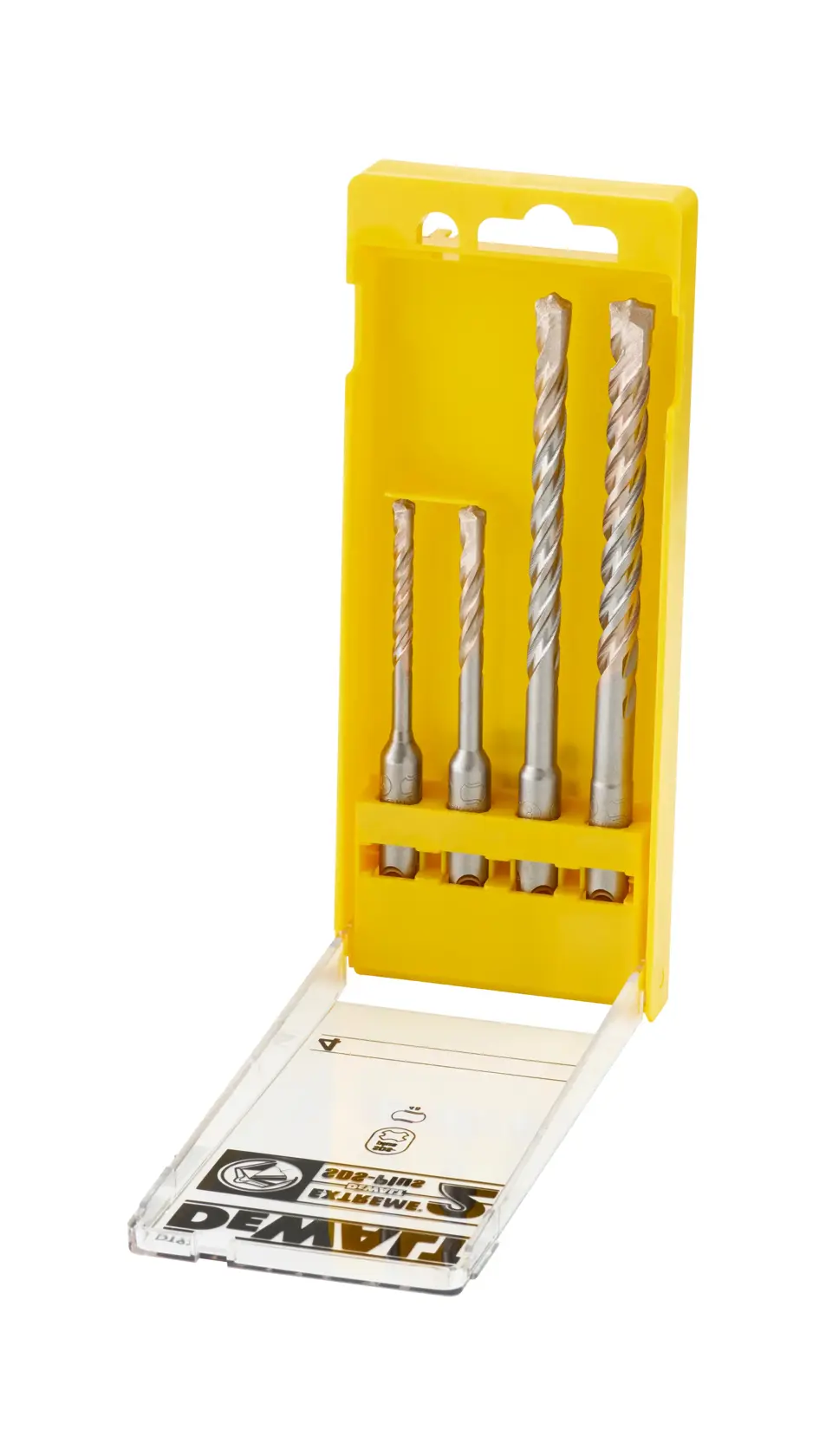 Grafik mit DEWALT XTREME Sub-Compact Series Branding und dem Slogan 'Kompakt und leistungsstark' auf gelbem Hintergrund.