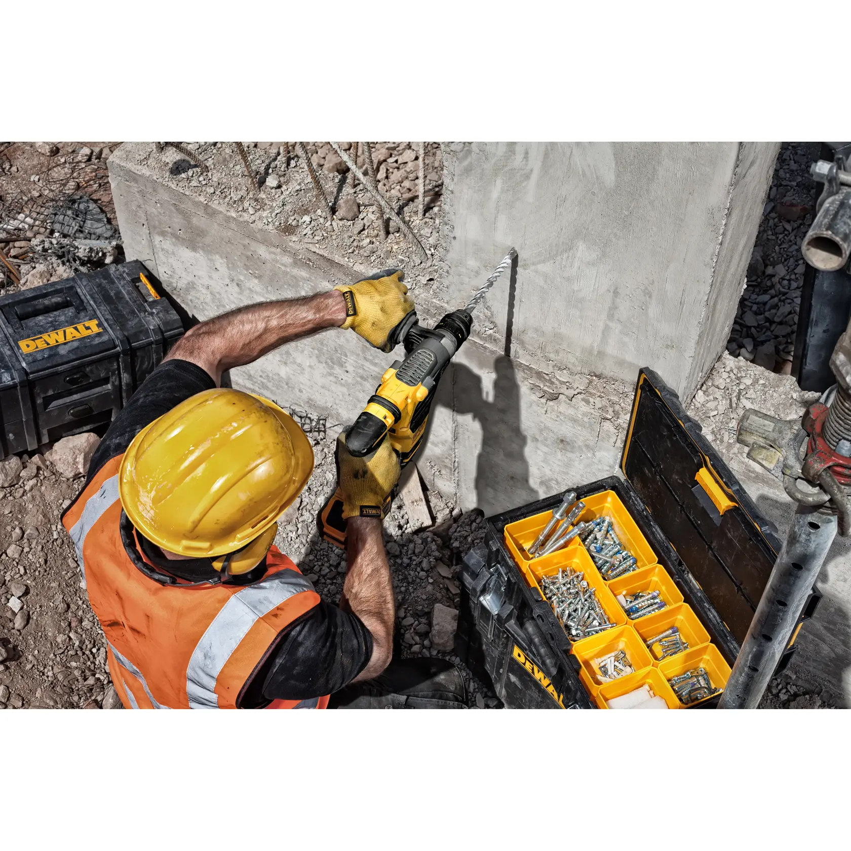 Graphic showing DEWALT XTREME Sub-Compact Series branding with the slogan 'Compact and Performance Packed' on a yellow background.
