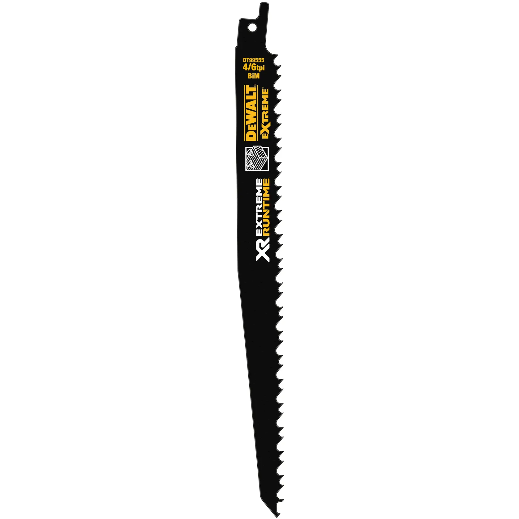 Hoja negra de sierra DEWALT DT99554 XR Extreme Runtime para cortar, con dientes afilados.